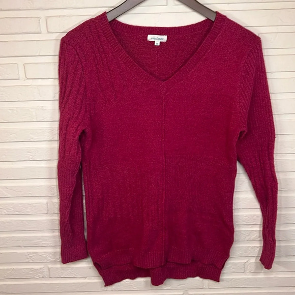 Sundance Raspberry Ribbed Cotton Blend Long Sleeved Sweater, Women’s Size XS - Picture 1 of 7
